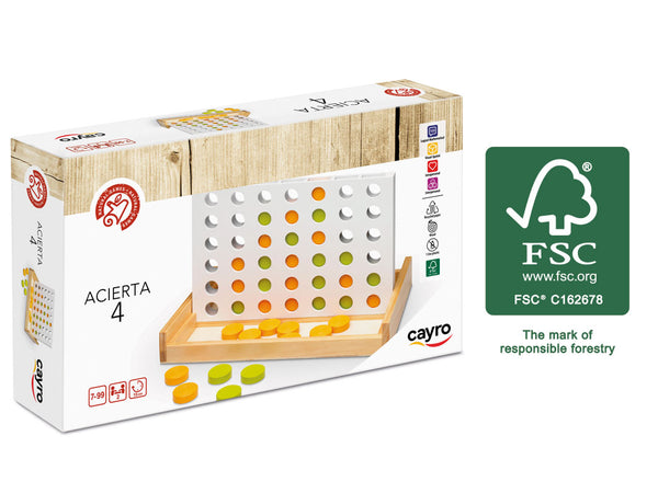 Cayro Acierta 4 — versión ecológica del Conecta 4 con materiales FSC certificados