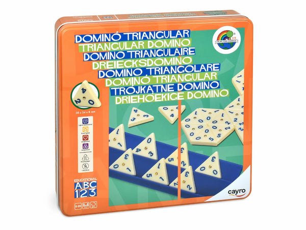 Caja metálica Cayro Dominó Triangular 754 - Juego mesa educativo matemáticas 56 fichas triangulares 2-4 jugadores