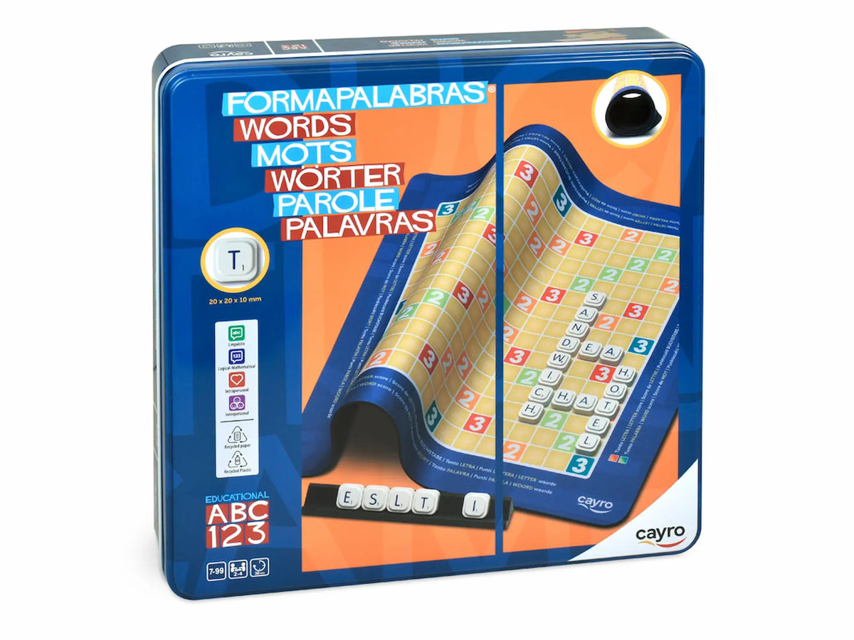 Caja metálica Cayro Formapalabras 756 - Juego palabras cruzadas neopreno educativo ABC 123 multiidioma
