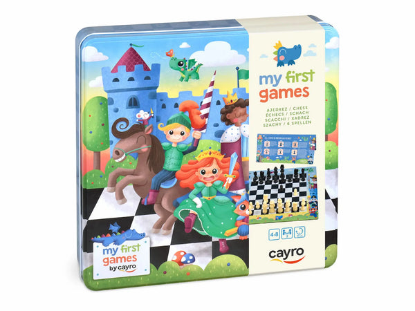 Caja metálica My First Games ajedrez Cayro niños 4-8 años castillo dragón colorido