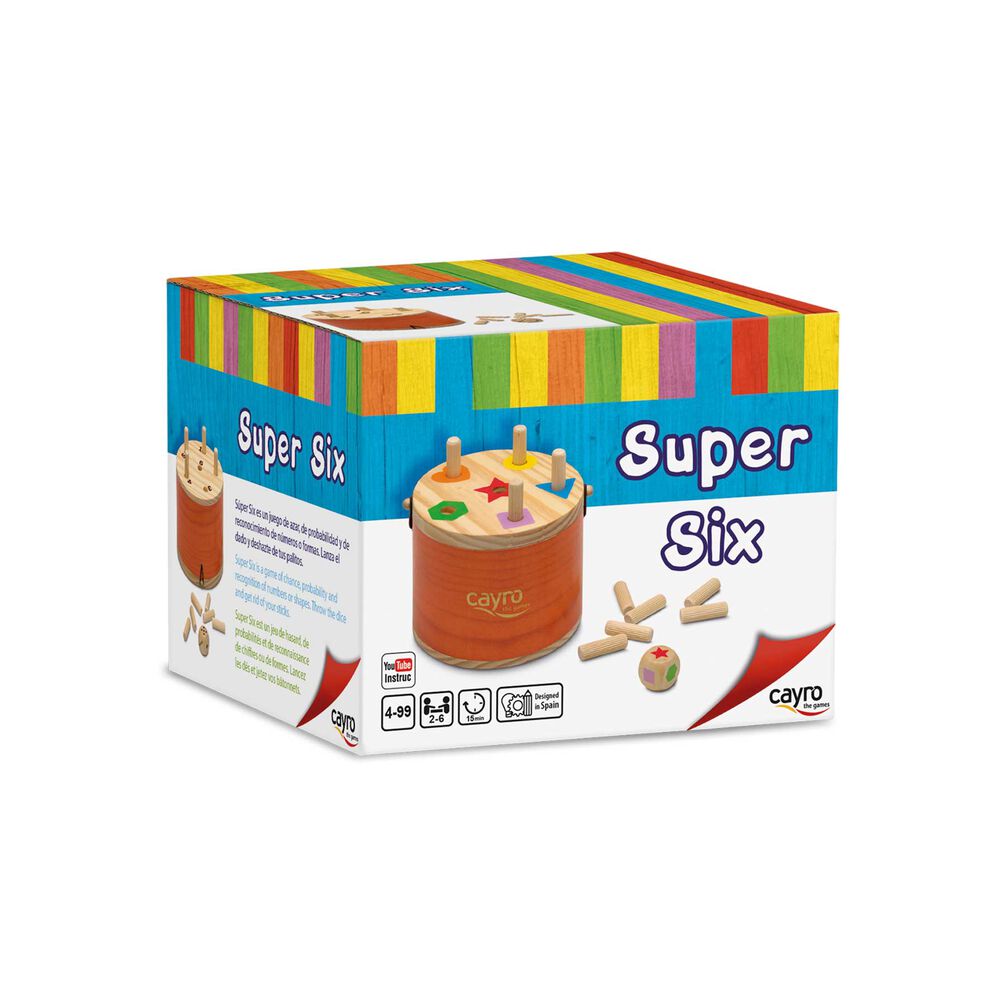 Cayro Super Six juego de dados infantil — caja con fichas de colores y dados