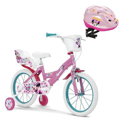 Pack Bicicleta Huffy Minnie de 16" de Toimsa (ref. 16613) con casco infantil Minnie Mouse de Mondo (ref. 28747)