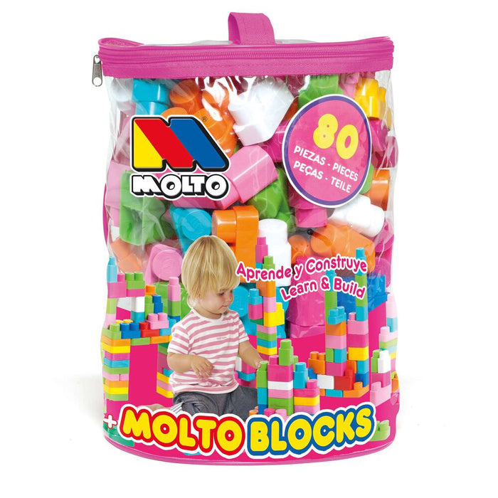 Moltó Bolsa de bloques rosa con 80 piezas (13461)