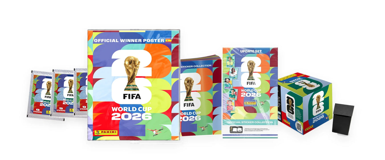 Álbum, sobres, caja, Update Set y póster del campeón de la colección Panini FIFA World Cup 2026