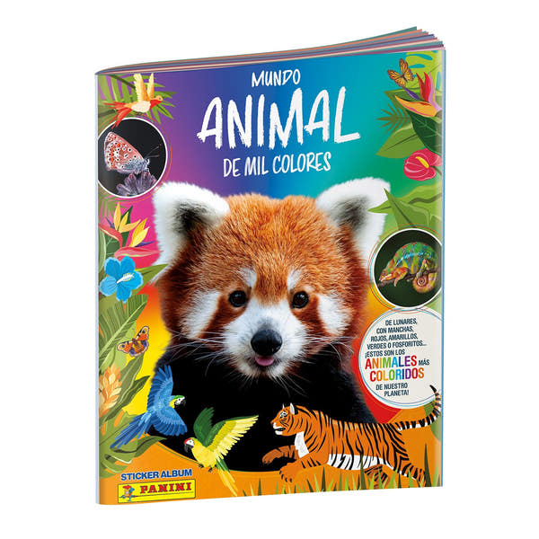 Álbum de cromos Panini Mundo Animal de Mil Colores con un panda rojo en la portada