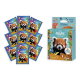 Ecoblíster Mundo Animal de Mil Colores junto a 10 sobres de cromos abiertos en abanico