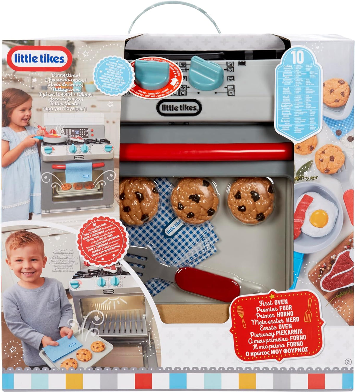 Juguete Mi Primera Cocina y Horno de Little Tikes con quemadores iluminados, accesorios y diseño moderno para niños.
