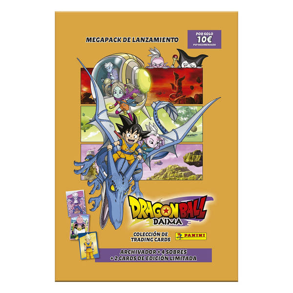 Megapack de lanzamiento Panini Dragon Ball Daima con archivador, 4 sobres y 2 cards de edición limitada