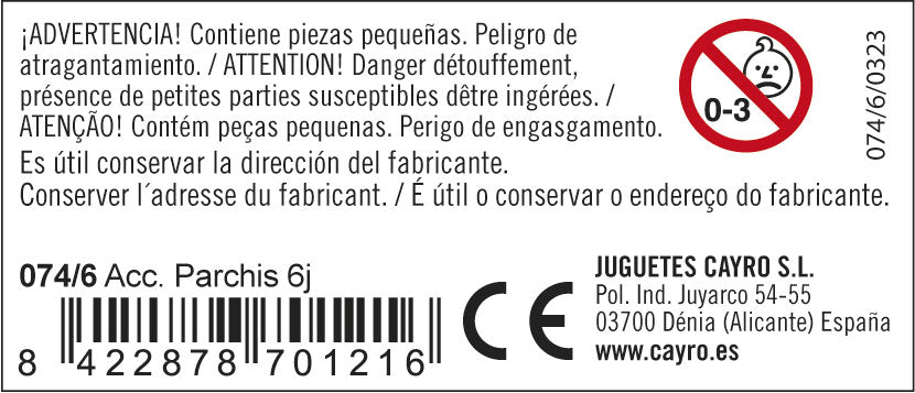 Accesorios . Parchís 6 Jugadores en Caja de Plástico. Cayro, imagen 2