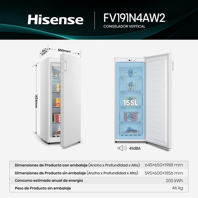 Congelador Vertical Hisense FV191N4AW2 155L 4 Estrellas Blanco