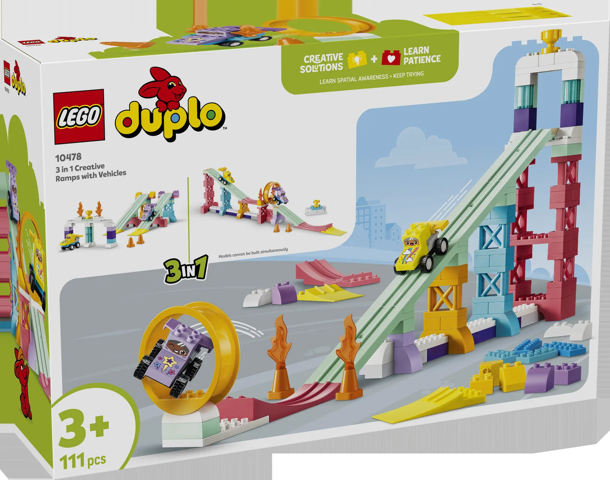 LEGO DUPLO Town 10478 Rampas Creativas “3 en 1” con Vehículos - caja frontal oficial