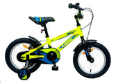 Bicicleta infantil UMIT Casper de 14 pulgadas en color verde brillante con ruedines de apoyo, frenos V-Brake y cuadro de acero resistente, ideal para niños de 3 a 5 años que aprenden a montar
