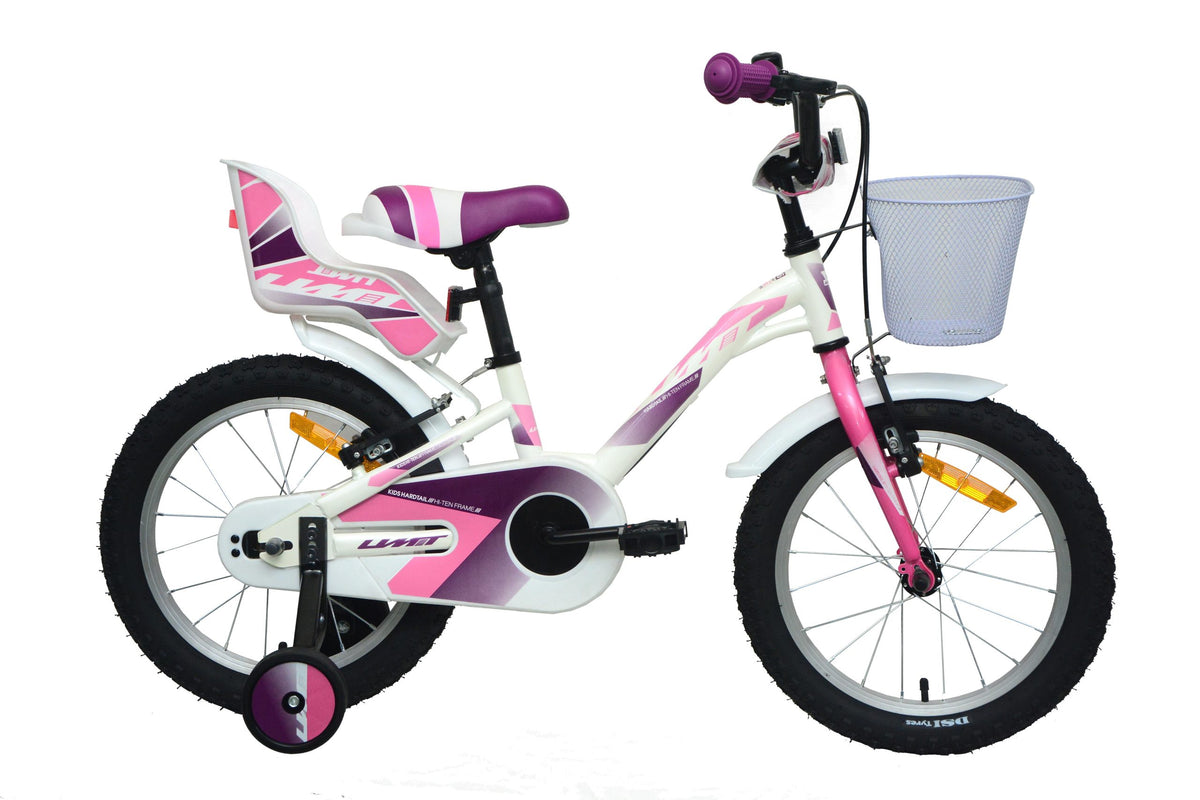 Bicicleta UMIT Romina 16" Blanca-Rosa con Cesta (1615-53)