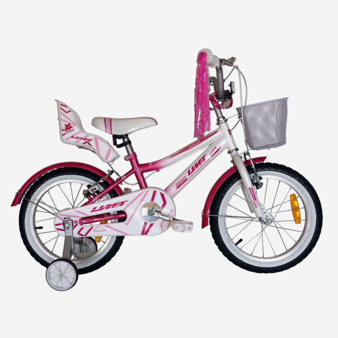 Vélo UMIT Diana 16 Pouces Blanc-Rose avec Panier et Porte-Poupée - Réf. 1622-35