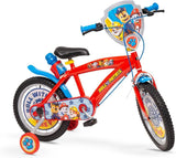 Bicicleta infantil Toimsa 16'' Paw Patrol roja (1678) con ruedines, placa de la Patrulla Canina y portabotellas
