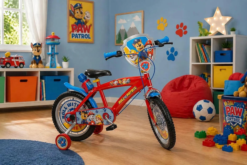 Bicicleta Toimsa 16'' Paw Patrol (1678) en habitación infantil, ideal para niños de 5 a 8 años