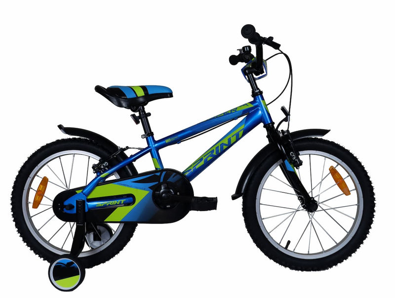 Bicicleta infantil UMIT Casper de 18 pulgadas en color azul y verde con ruedines de apoyo, frenos V-Brake y cuadro de acero resistente, ideal para niños de 5 a 7 años
