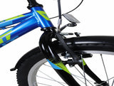 Detalle del sistema de frenos V-Brake de la bicicleta UMIT Casper 18 pulgadas azul-verde, con manetas ergonómicas adaptadas a manos infantiles y frenado seguro y eficaz
