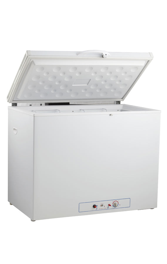 Arcón congelador a gas Vitrokitchen ACG191BE de 191 litros en blanco con la tapa abierta