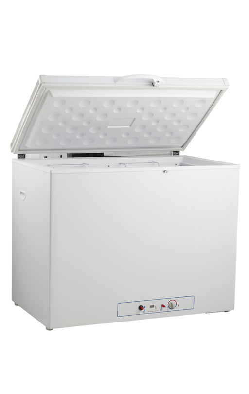 Arcón congelador a gas Vitrokitchen ACG191BE de 191 litros en blanco con la tapa abierta