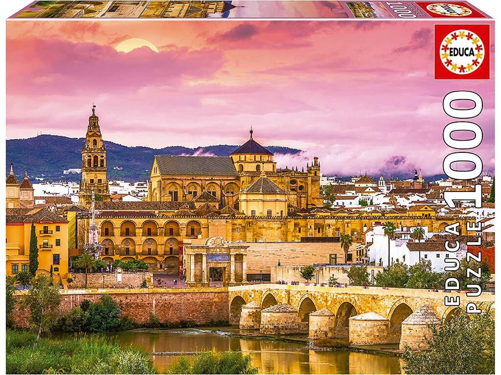 Puzzle Educa 1000 piezas Córdoba: Mezquita-Catedral y Puente Romano al atardecer (ref 19623)