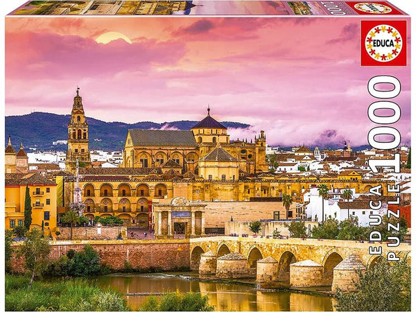 Puzzle Educa 1000 piezas Córdoba: Mezquita-Catedral y Puente Romano al atardecer (ref 19623)