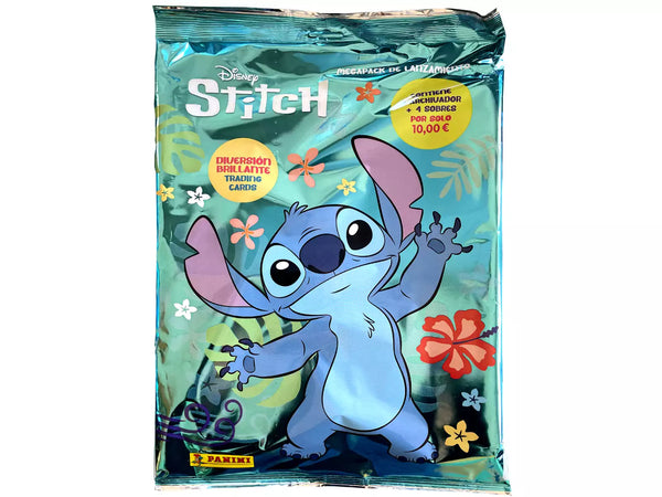 Panini Disney Stitch launch megapack with binder and 4 packets, foil packaging featuring Stitch