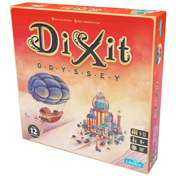 Caja del juego de mesa Dixit Odyssey con su colorido diseño.
