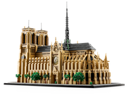 LEGO Architecture 21061 Notre Dame de París: vista lateral completa de la catedral montada con la aguja central y los árboles construibles