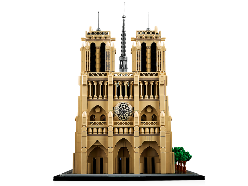 LEGO 21061 Notre Dame de París: fachada occidental con las dos torres campanario y el rosetón principal