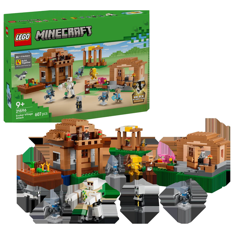 LEGO Minecraft 21596 Ataque del Evocador a la Aldea - display: caja + producto montado
