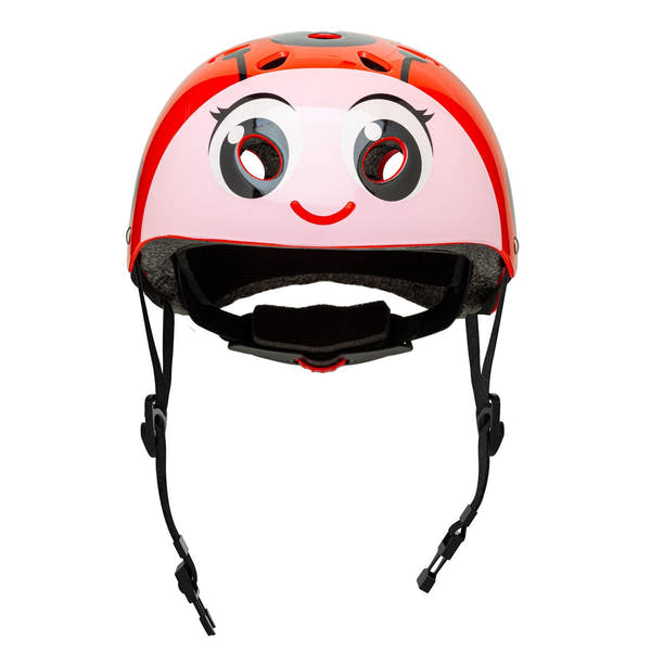 Casco infantil Moltó Mariquita 23232 visto de frente, con la cara de mariquita
