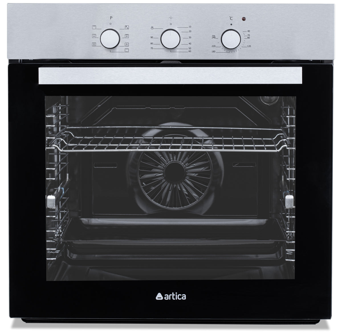 Horno empotrable Ártica AHB8204X de acero inoxidable, 80 litros multifunción con mandos mecánicos y grill