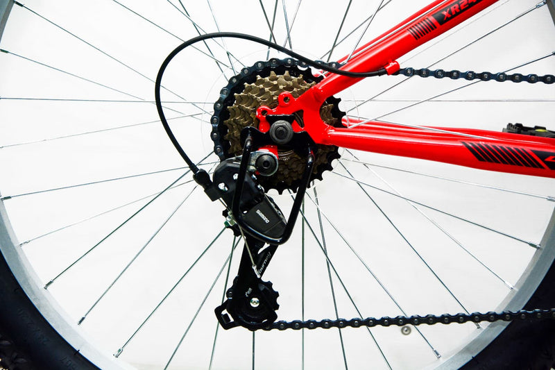 Bicicleta UMIT XR-240 de 24 pulgadas en color rojo con suspensión delantera, cambio Shimano de 7 velocidades y diseño deportivo unisex ideal para niños y adolescentes de 8 a 12 años

