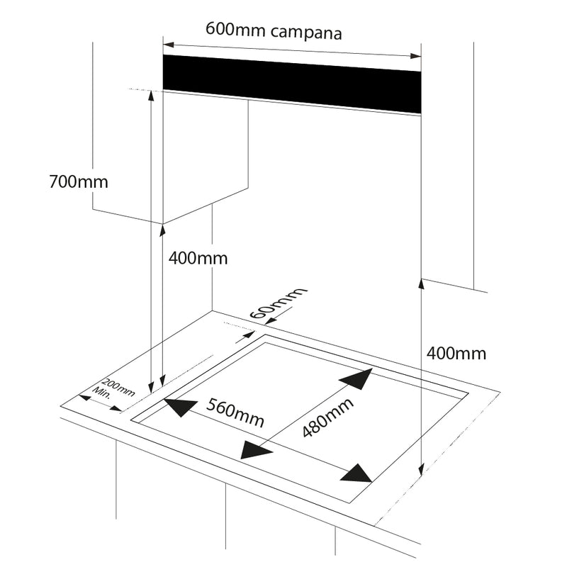 Encimera Gas ARTICA ACG60401 4 Fuegos CristalGas con WOK