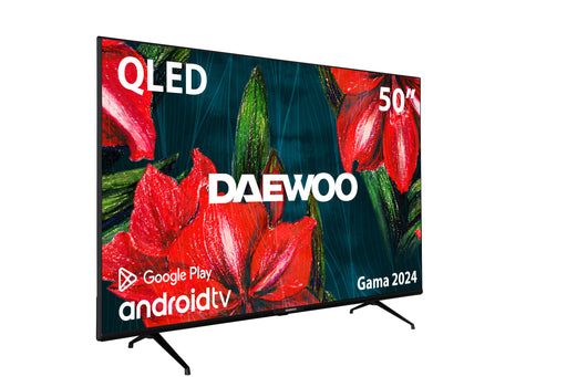 TV DAEWOO 50" QLED con conectividad Bluetooth y Android TV, optimizado para juegos con modo de baja latencia.