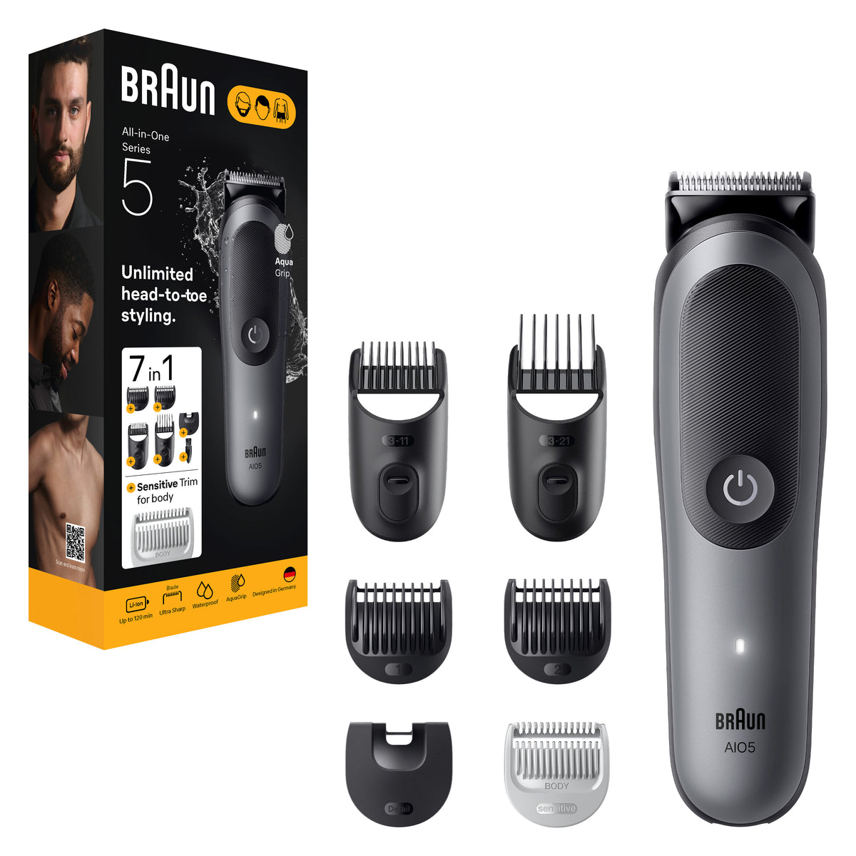 Braun All-in-One Series 5 AIO5520, recortadora 7 en 1 con sus peines