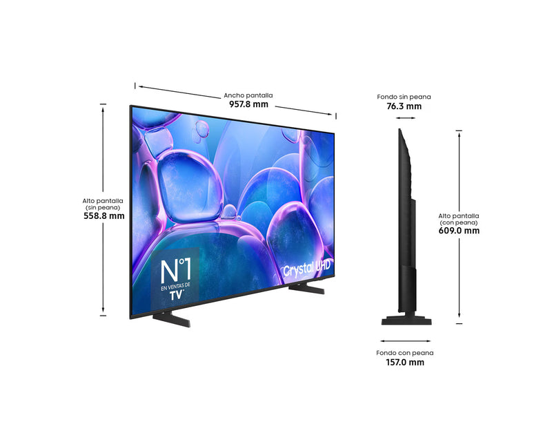 TV Samsung 43" LED TU43U7025F - 4K Crystal UHD, Smart TV Tizen, Altavoces 20 W, HDR10+, ALLM