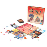 Componentes del juego: tablero, cartas y fichas de puntuación.
