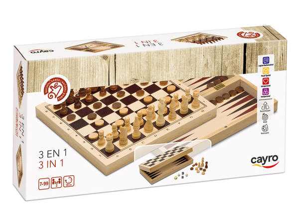 3 en 1 Ajedrez – Damas – Backgammon Cayro