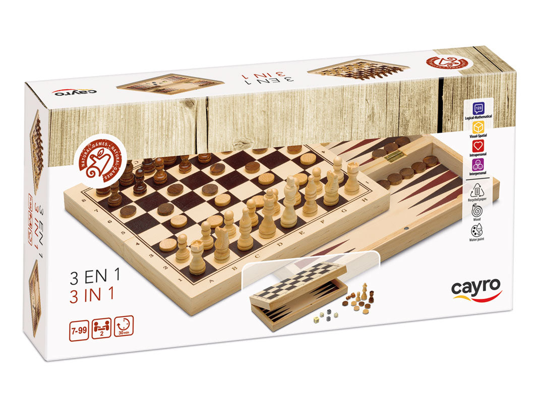3 en 1 Ajedrez – Damas – Backgammon Cayro