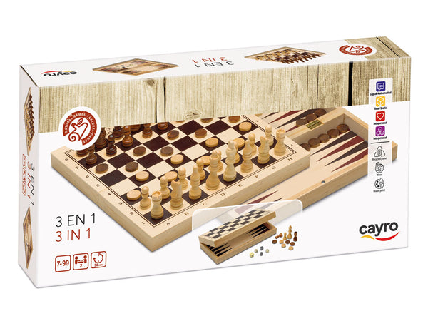 3 en 1 Ajedrez – Damas – Backgammon Cayro