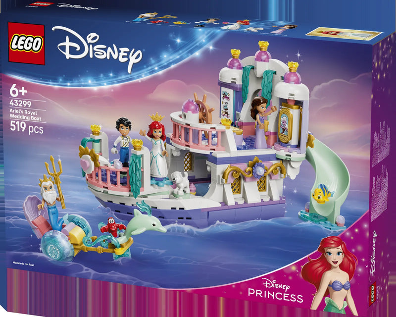 LEGO Disney Princess 43299 Barco de la Boda Real de Ariel - caja lateral con detalles del set