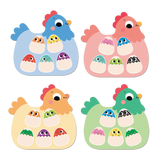 4 tableros gallina Goula Hidden Chicks en azul, rosa, amarillo y verde con pollitos de colores
