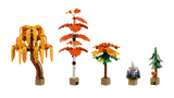 5 árboles LEGO otoñales: sauce amarillo, arce naranja, roble, lavanda y pino