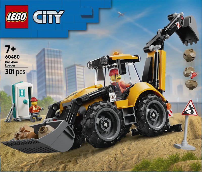 LEGO City Great Vehicles 60480 Cargadora Retroexcavadora Amarilla - caja reverso con escenas de juego