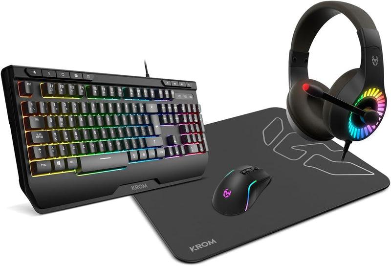 Kit Gaming Krom Kenya - Teclado + Ratón + Auriculares + Alfombrilla RGB