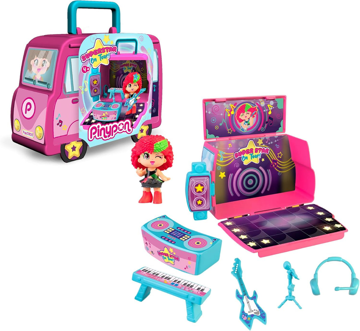 Pinypon Super Star on Tour - tour bus cerrado tipo maletín con figura - vista principal