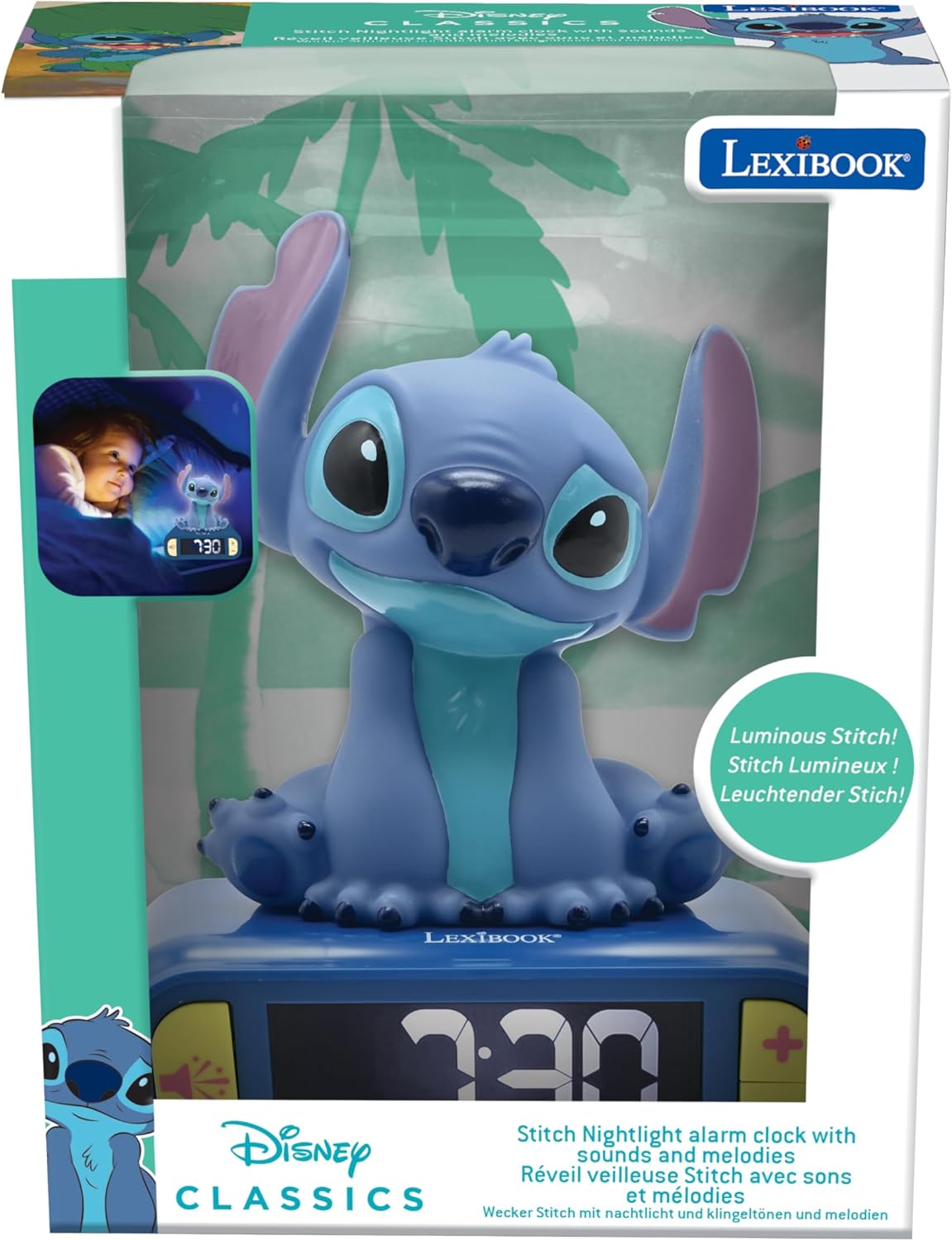 Lexibook RL800D – Despertador Stitch con Luz de Noche 3D