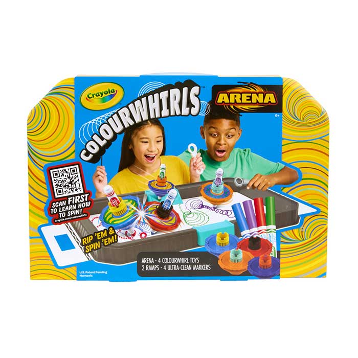 Crayola Colourwhirls Arena de Combate con 4 pintapeonzas, rotuladores y rampas en su maletín